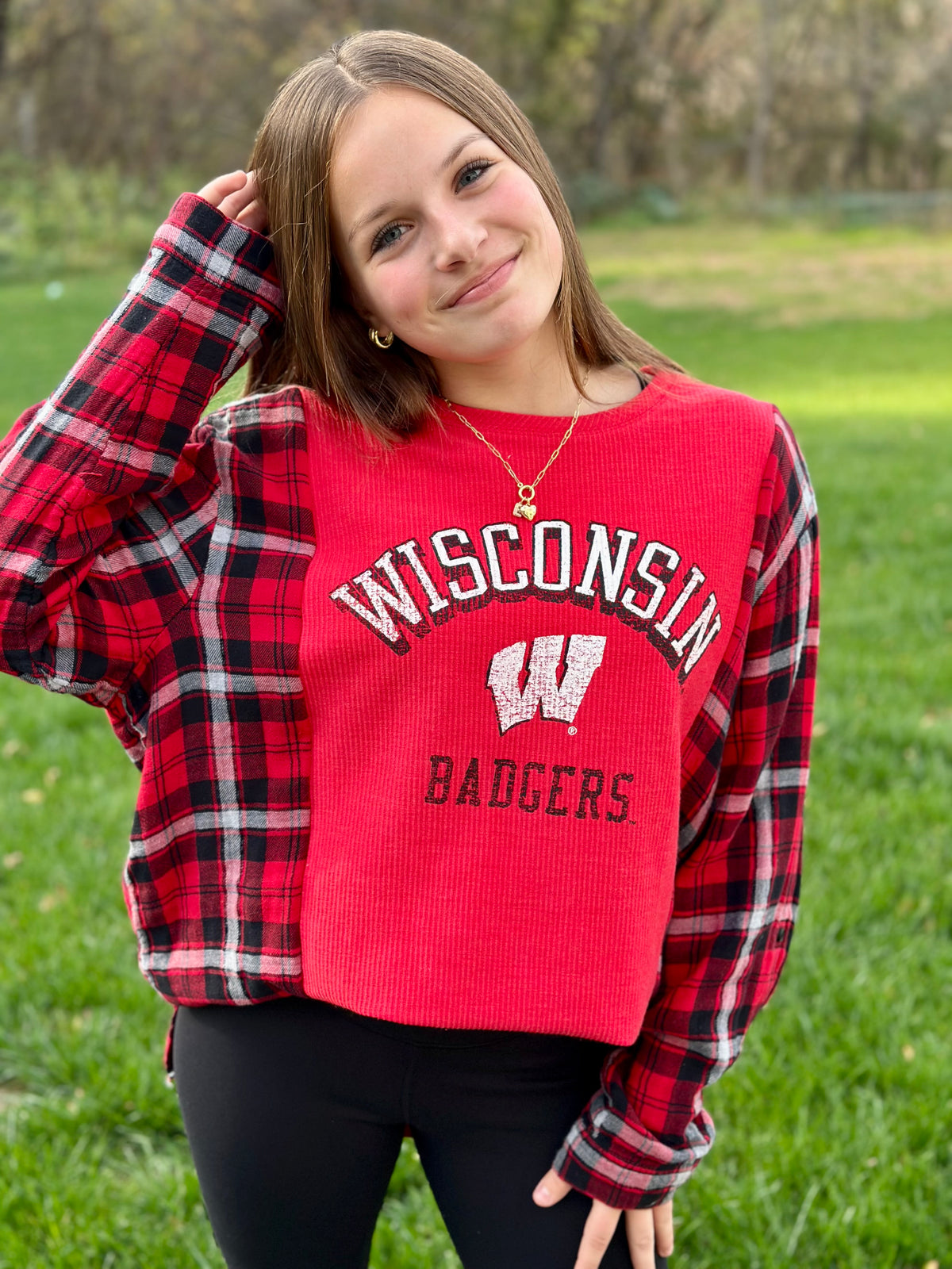 Upcycled Badgers Shirt/Flannel Tunic